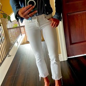 Paige cropped with ragged hem white jean. Size 27